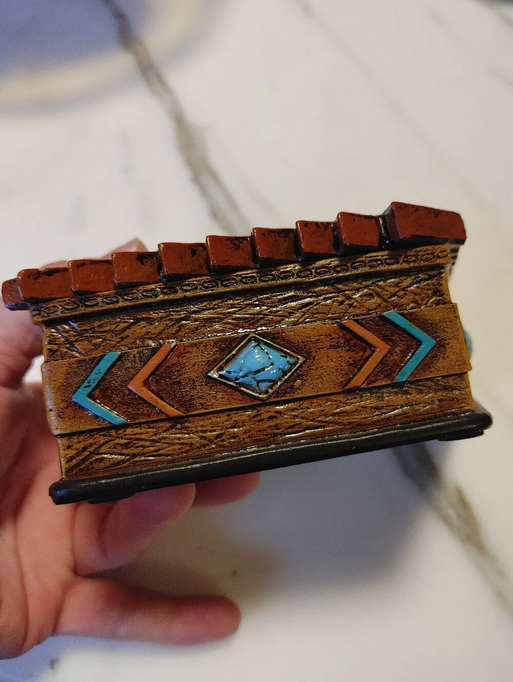 Handcrafted Turquoise and Brown Native American Decorative Trinket Box